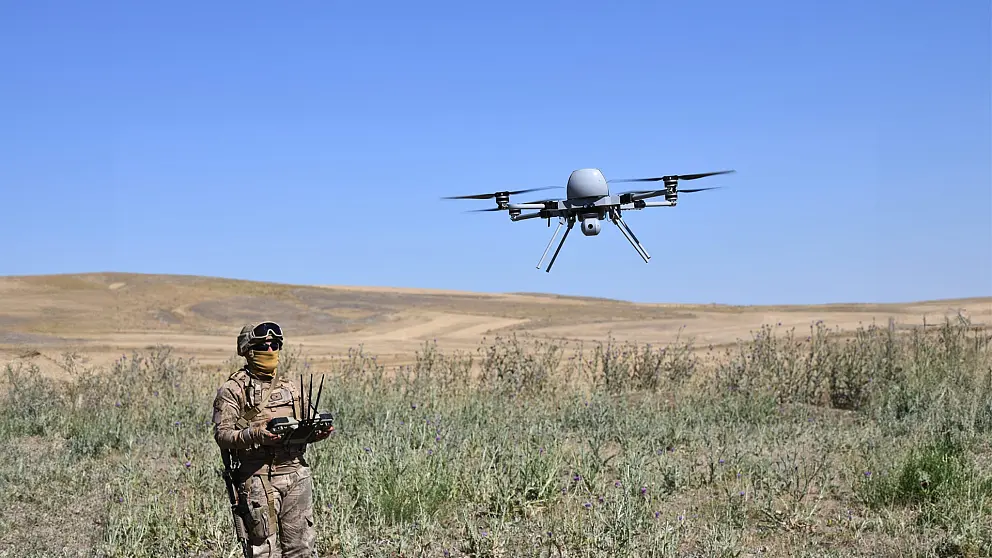 Turkish soldier operates an STM Kargu UAV in the field.