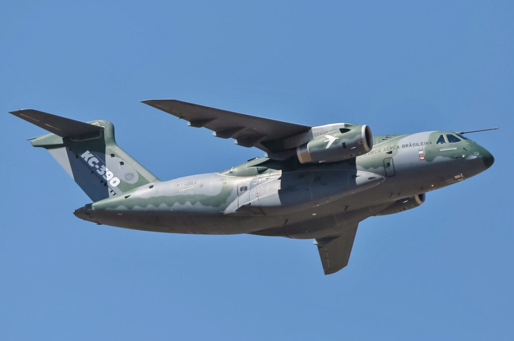 C-390 Millennium military transport aircraft during flight operations