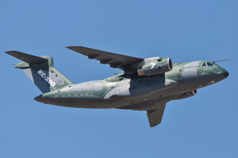 C-390 Millennium military transport aircraft during flight operations
