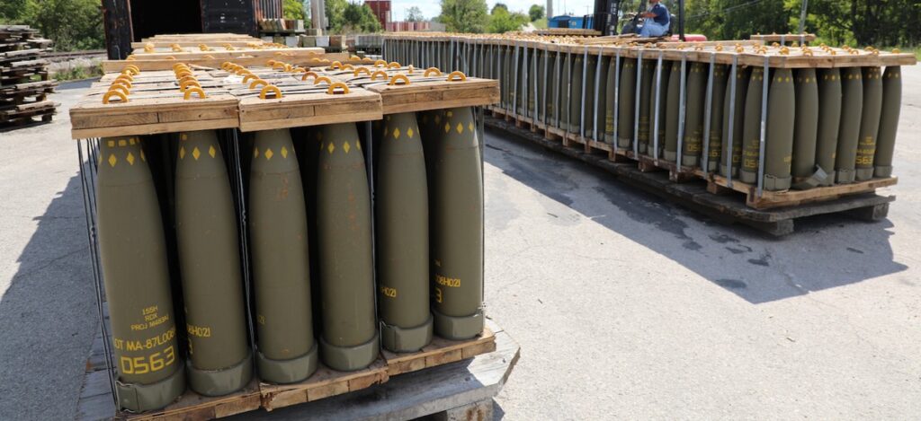155mm artillery ammunition stored in a military facility