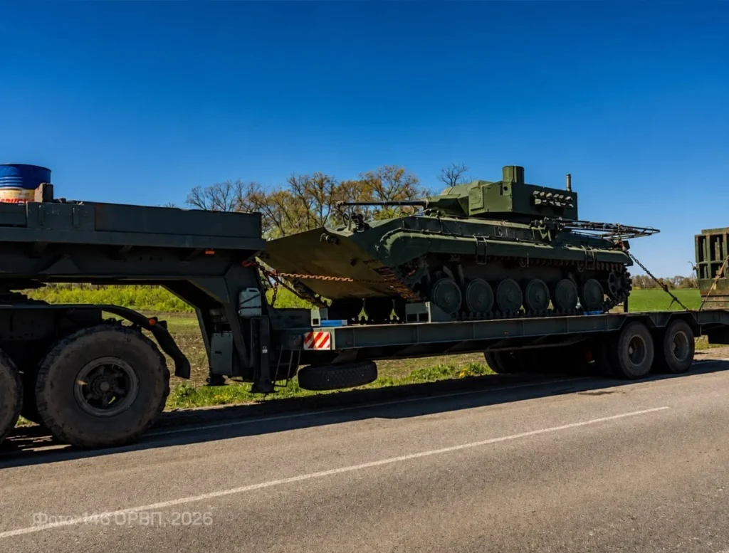 A Ukrainian BMP armored vehicle from the Soviet era, equipped with a Spanish-made Guardian 30 turret.